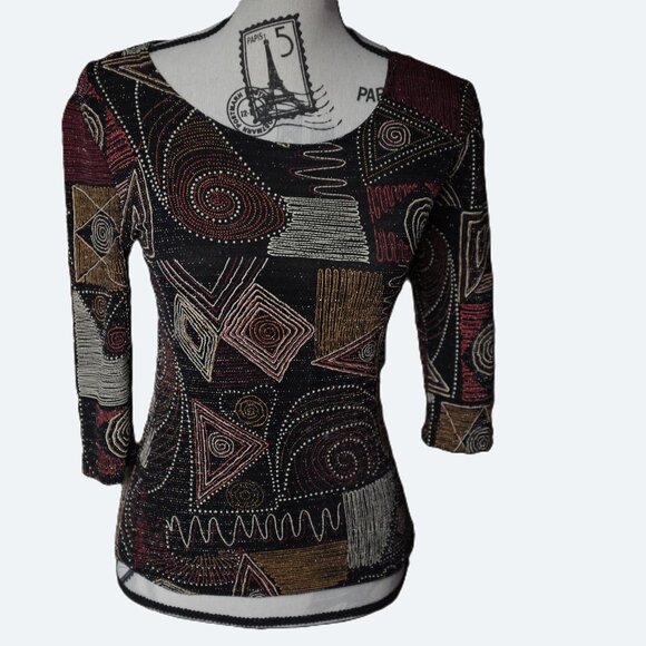 Dino fine clothing vintage 90s Metallic Abstract Geometric beaded Sparkly size S - Picture 1 of 7